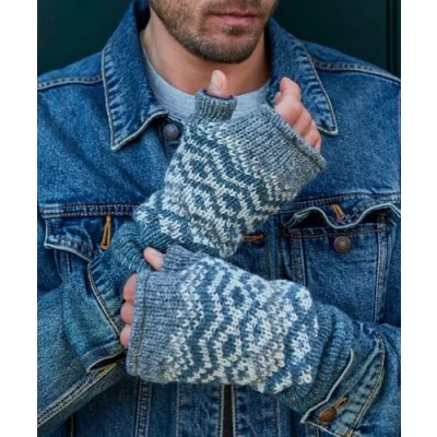 Image of Pachamama Men Wool Hand Wrist Warmers Fleece Lined Handknitted Fairisle One Size Handmade Thumbslot Thermal Extra Warm Fair Trade (Steel, Size)