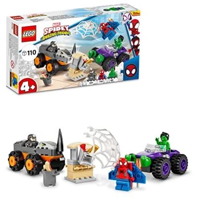 Image of LEGO 10782 Marvel Hulk vs. Rhino Monster Truck Showdown, Toy for Kids, Boys &amp; Girls Age 4 Plus with Spider Man Minifigure, Spidey And His Amazing Friends Series