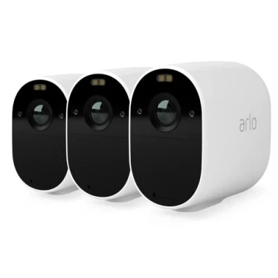 Image of Arlo Essential Security Camera Outdoor, 1080p HD, Wireless CCTV, 3 Cam Kit, No Hub Needed, Colour Night Vision, 2 Way Audio, 6 Month Battery, Free Trial of Secure Plan, White