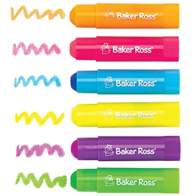 Image of Baker Ross AT769 Neon Poster Paint Sticks in Classic Colours for Kids Arts and Crafts Painting set (Pack of 6 x 10g), Assorted,Orange