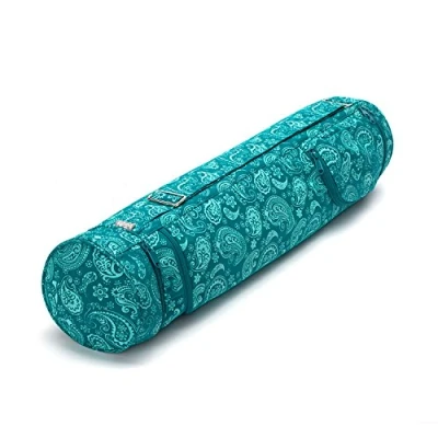 Image of Maharaja 60 Cotton Yoga Mat Bag for Mats up to 60cm Wide with External Pockets (Petrol/Paisley)