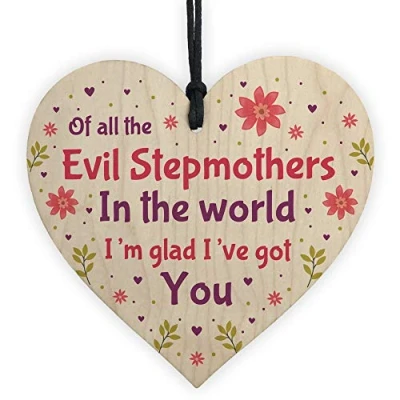 Image of RED OCEAN Handmade Stepmum Gifts Wooden Heart Funny Birthday Gift Card Thank You Keepsake