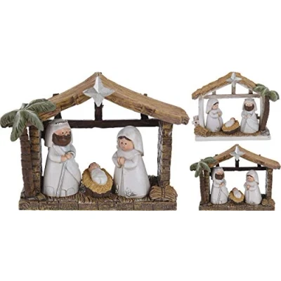 Image of Carousel Home and Gifts Mini Christmas Nativity Scene Crib Decorations Resin Set Figures Design Varies One Supplied