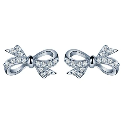 Image of Infinite U Girl&#039;s 925 Sterling Silver Cubic Zirconia Butterfly Bow Stud Earrings,