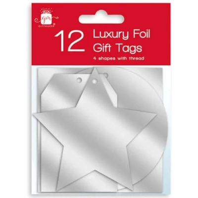 Image of Luxury Silver Foil Christmas Xmas Present Shaped Gift Tags with Thread Tags, Z ANXAHGT1045