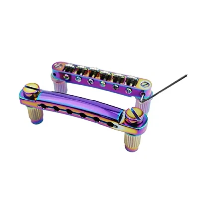 Image of Guyker Guitar Tune O Matic Bridge and Stop Bar Tailpiece Combo Replacement Compatible with LP SG EPI 6 String Electric Guitar(GS001 + GM005, Chameleon Rainbow)