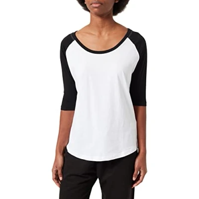 Image of Build Your Brand Women&#039;s Ladies 3/4 Contrast Raglan Tee T Shirt, White/Black, XXXXL