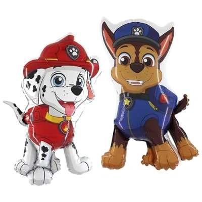 Image of Toyland® Pack of 2 Paw Patrol Balloons 89cm (35&quot;) Chase &amp; 86cm (34&quot;) Marshall Character Children&#039;s Party Decorations