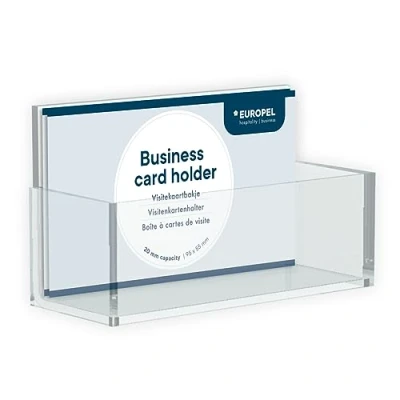 Image of Europel Business Card Holder, Crystal Clear Acrylic, 20mm, Office Desktop, 350090
