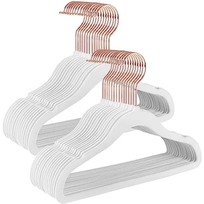 Image of SONGMICS Baby Velvet Hangers, Pack of 30 Kid&#039;s Coat Rose Gold 360 Swivel Hooks, Space Saving Clothes Non Slip Children&#039;s Hangers for in Wardrobe, Cloud White CRF027W30