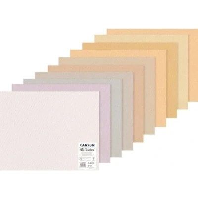 Image of CANSON Mi Teintes Coloured Drawing 160gsm 50x65cm Paper Pack, Double Sided: Honeycomb &amp; Fine Grain, 10 Pastel Colour Sheets, Ideal for Professional Artists Illustrators