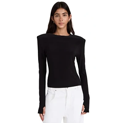 Image of Norma Kamali Shoulder PAD Long Sleeve CREW sleeved top, Women&#039;s, Size: Small, Black