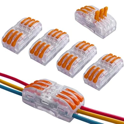 Image of QitinDasen 12Pcs Premium Lever Nut Wire Connectors, Bilateral 6 Hole Transparent Conductor Compact Quick Splicing Connector Cable Clamp Terminal Block Spring