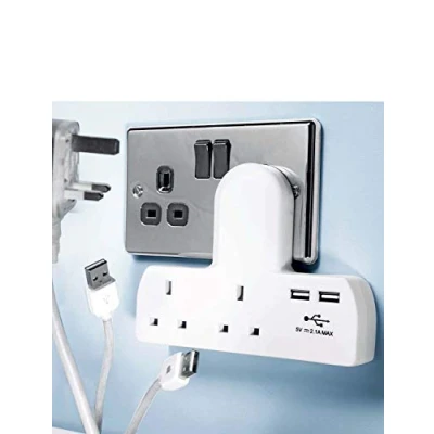 Image of STATUS USB Multi Plug Adapter Double Port Power White UK Cable Free S2W2USBCFS6