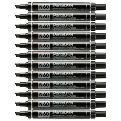 Image of Pentel N60 Permanent Marker Chisel Tip Max.6mm Line Black Ref A [Pack of 12]