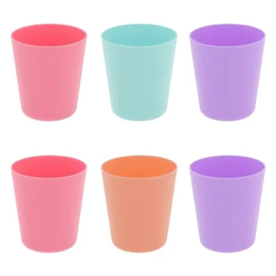 Image of Cooke &amp; Miller Plastic Tumblers Cups 6 Pack Multicoloured Small Drinking Reusable Stackable for Everyday Kitchen Parties Picnics BBQ Camping Travel 250ml (Girls)
