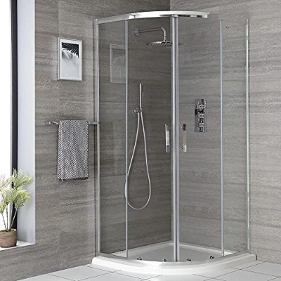 Image of Milano Portland Chrome Reversible Quadrant Shower Enclosure White Tray 760mm x
