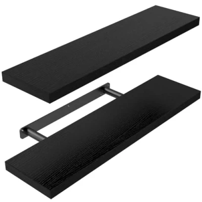Image of STOREMIC Floating Shelves Black 60cm, Set of 2 Easy to Install, Modern Decorative Wall with Large Storage for Bedroom, Bathroom, Home Office, Living Room