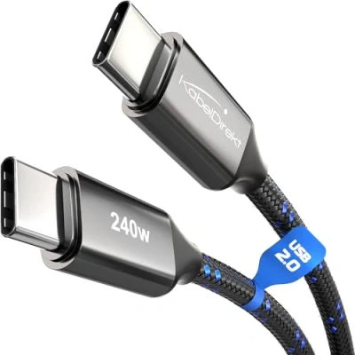 Image of KabelDirekt USB C Cable for fast charging, break proof metal plug + stable nylon braiding, 2.0 1m (Charges Phones/Laptops with 240W, Highly Robust, Works as Charging/Data Cable)