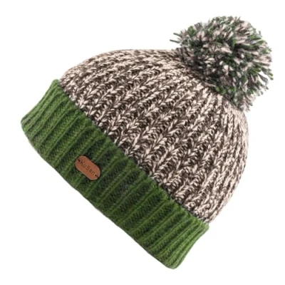 Image of Kusan Wool Grey Marl Bobble Beanie Hat (Green)