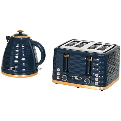 Image of HOMCOM Kettle and Toaster Sets, 3000W 1.7L Rapid Boil &amp; 4 Slice with 7 Browning Controls, Defrost, Reheat Crumb Tray, Otter Thermostat, Blue