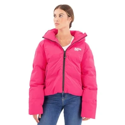 Image of Superdry Women&#039;s Hooded Boxy Puffer Jacket, Raspberry Red, UK 12