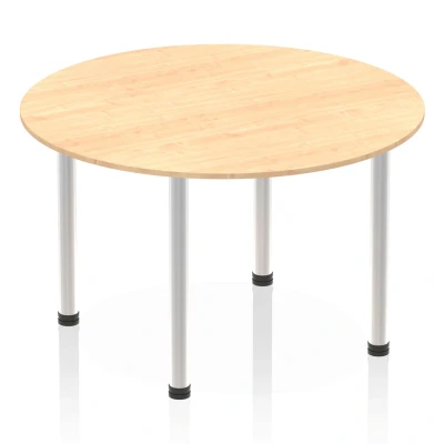 Image of Impulse 1200mm Round Table Maple Top Brushed Aluminium Post Leg