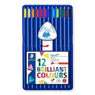 Image of STAEDTLER 157 SB12 Ergosoft Triangular Colouring Pencils Assorted Colours (Pack of 12 Pencils)