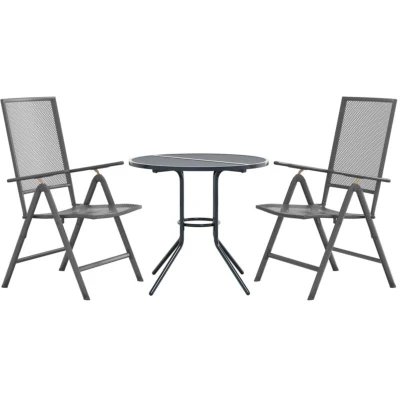 Image of vidaXL Reclining Garden Chair Set 3 pcs Anthracite Powder coated Steel