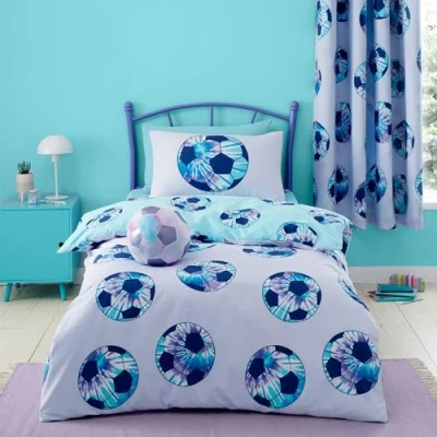 Image of Catherine Lansfield Kids Tie Dye Football Reversible Single Duvet Cover Set with Pillowcase Lilac