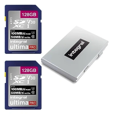 Image of Integral 128GB SD Card 2 Pack 4K Ultra HD Video Premium High Speed Memory SDXC Up to 100MB/s V50 UHS I U3 Class 10