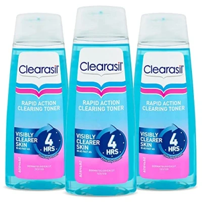 Image of Clearasil Ultra Rapid Action Deep Pore Salicylic Acid Treatment Toner, Unclog Pores for A Visibly Clearer Skin, Remove Dirt &amp; Spots, Pack of 3 x 200ml
