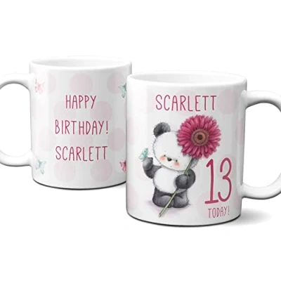 Image of Thoughtful Gifts Cute Teddy Personalised 13th Mug, Birthday Mug for 13 Year Old Girl, Cup Birthday, Gift