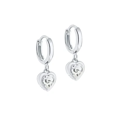 Image of Ted Baker Hanniy Crystal Heart Huggie Hoop Earrings For Women (Silver/Crystal)