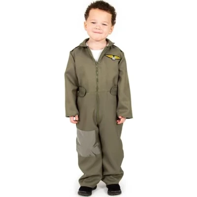 Image of PRETEND TO BEE 1982_3/5 Airforce Pilot Fancy Dress Costume for Kids, Unisex, Green, 3 5 Years