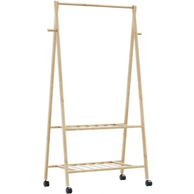 Image of vidaXL Clothes Rack with Shelves and Wheels 96x45.5x155.5 cm Bamboo