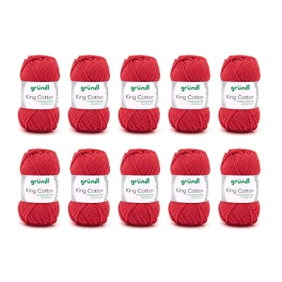 Image of Gründl King Cotton 55% Polyacrylic &amp; 45% 50g/78m Red Knitting Crochet Yarn 50g 78m Needle Size 6 7 10 x
