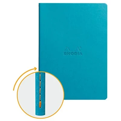 Image of RHODIA 116457C Turquoise Textile Stitch Soft Notebook A5 Dot 64 pages Ivory Clairefontaine Paper 90 g/m Faux Leather Cover Rhodiarama Collection