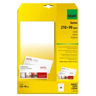 Image of SIGEL LP713 Compliment Cards, DL, 185gsm, 60 Pieces equal to 20 sheets, White