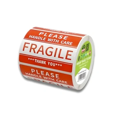Image of Double Dragon, 500 Labels, 2x3 Inch (50mm x 76 mm), Fragile Sticker, Handle with Care Red Warning Label, Label for Packing Boxes, Strong Adhesive Sticker