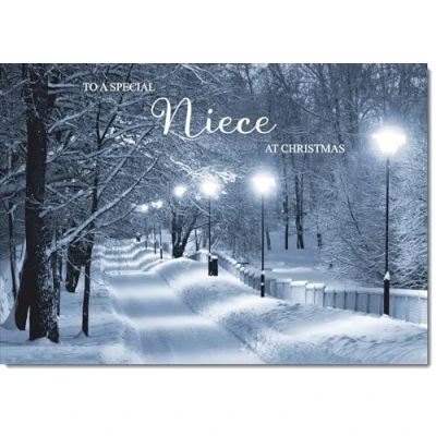 Image of doodlecards Niece Christmas Card Snowy Street Scene Medium Size for with Plain Envelope