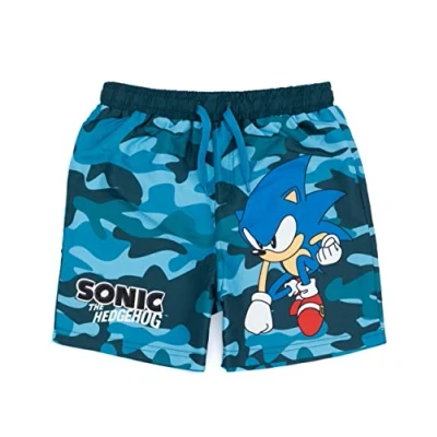 Image of SONIC THE HEDGEHOG Swim Shorts for Boys Kids Blue Camo Swimming Pants Trunks Childrens Swimwear 13 14 Years