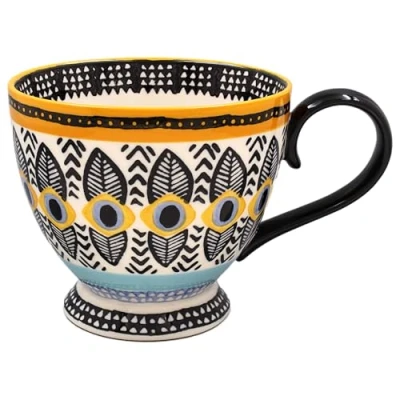 Image of Lesser &amp; Pavey Handpainted Unique Floral Footed Mug Teacup Red, Black, Blue, Yellow and More Patterns (Black)