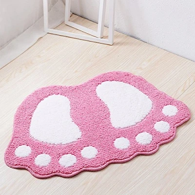 Image of ele ELEOPTION Non Slip Bath Mat, Fast Dry Bathroom kitchen Mats Lovely Feet Patterned Soft Comfortable Water Absorbent Stylish Backing for Bedroom, Kitchen, Hallway, Doorway, 60x40CM, Pink