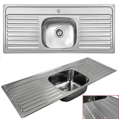 Image of ARA CHOICE Stainless Steel Reversible Single Bowl Kitchen Sink Double Drainer 1/One Tap Hole Waste Plumbing Kit with &amp; Inset Wastes Set