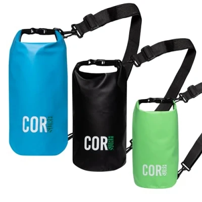 Image of COR Surf Floating Waterproof Dry Bag Roll Top Sack Keeps Gear for Kayaking, Rafting, Boating, Swimming, Camping, Hiking, Beach, Fishing (Green,Blue, Black 3 Pack)