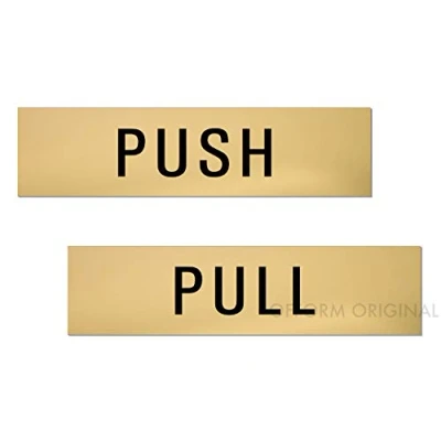 Image of Door Sign Push Pull Set of 2 aluminum Gold self adhesive 6.3 x 1.6 inch No.28015 M