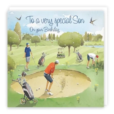 Image of Hunts England Large Son Golfing Birthday Card Golf Milo&#039;s Gallery Fun Golfers For Boys Or Men Funny 210 x mm