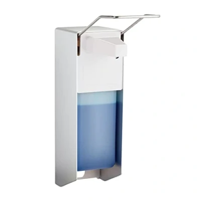 Image of Relaxdays Soap Dispenser, 1000 ml, Elbow Lever, Sanitizer Container, Wall Mount, Hygienic, Disinfectant, Plastic, Metal, Silver, 1 Piece