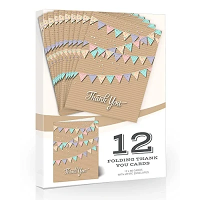 Image of Olivia Samuel 12 x Thank You Cards Pretty Bunting Style Folding yous with Envelopes